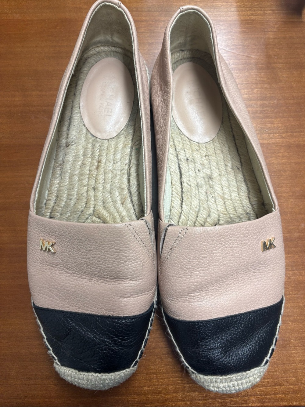 Michael Kors Blush Pink and Black Leather Espadrille Flats